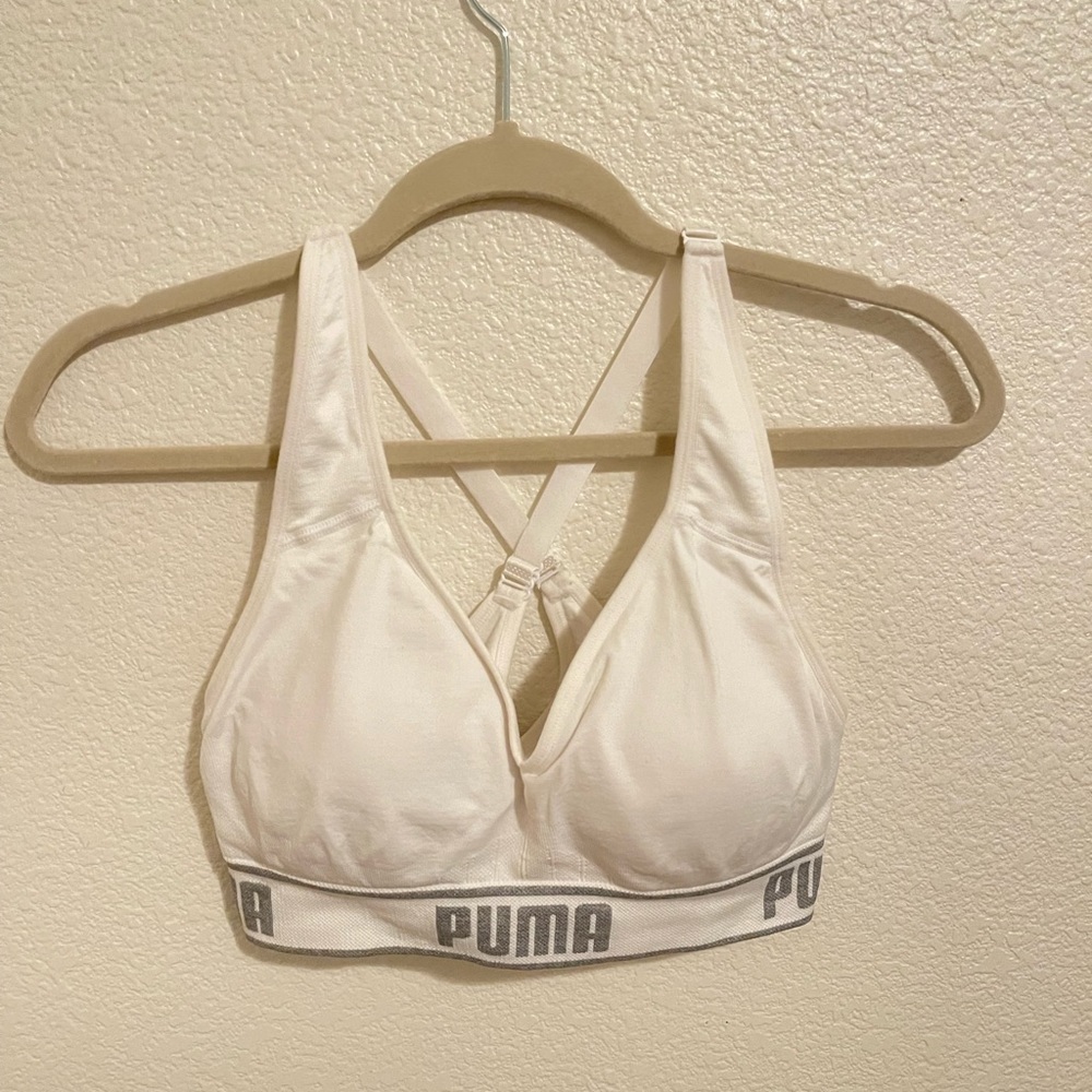 White padded puma sports bra